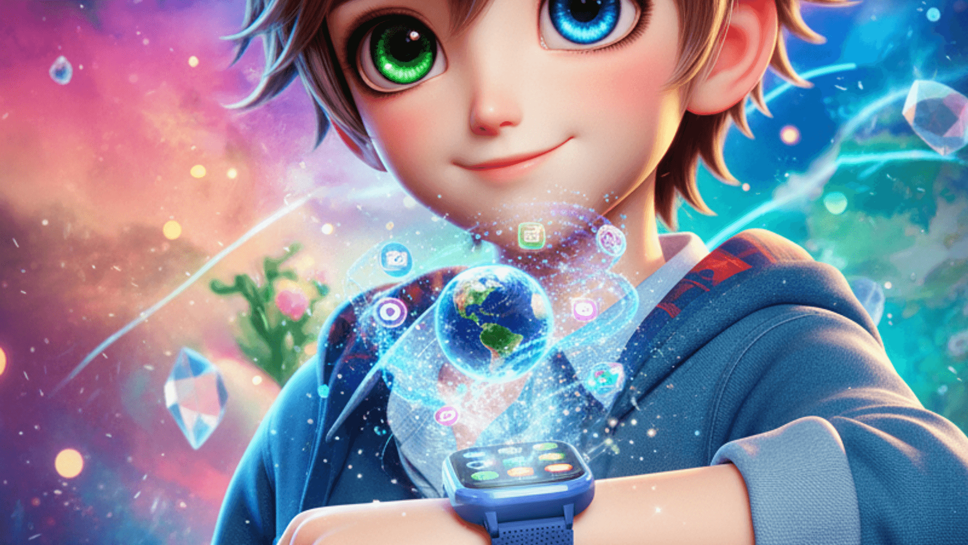 MeWatch K12 Ultra — ילד חוקר עולם הולוגרפי מהשעון החכם